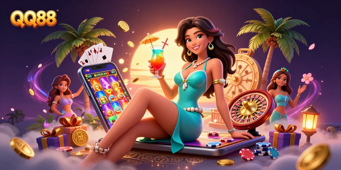 Experience excitement at QQ88 with vibrant casino visuals, showcasing thrilling gaming elements and glamorous atmosphere.