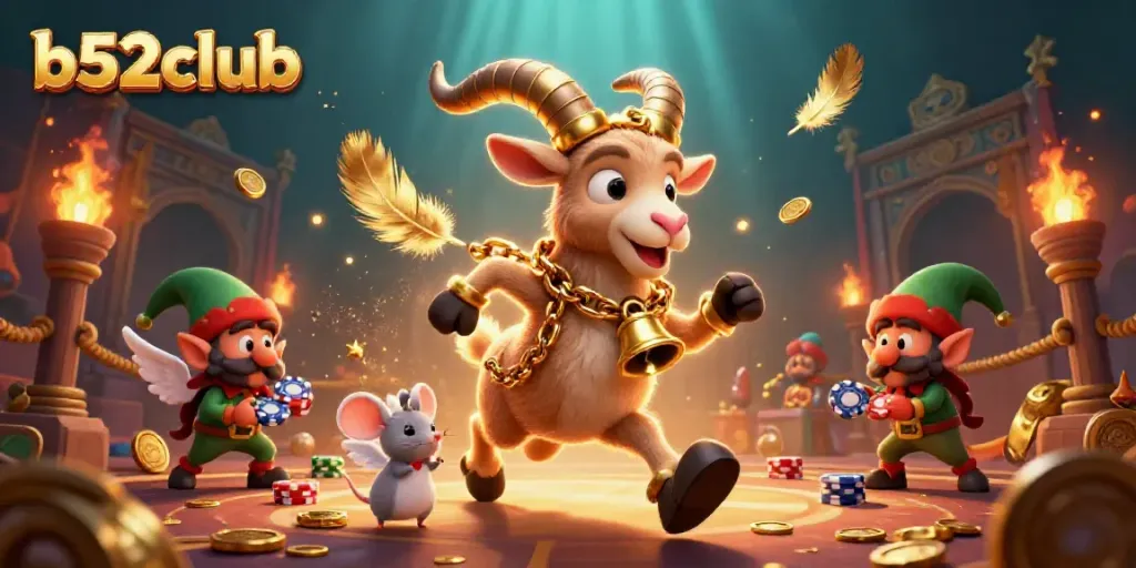 Engage with b52club's thrilling casino experience featuring festive characters and dynamic gaming elements.