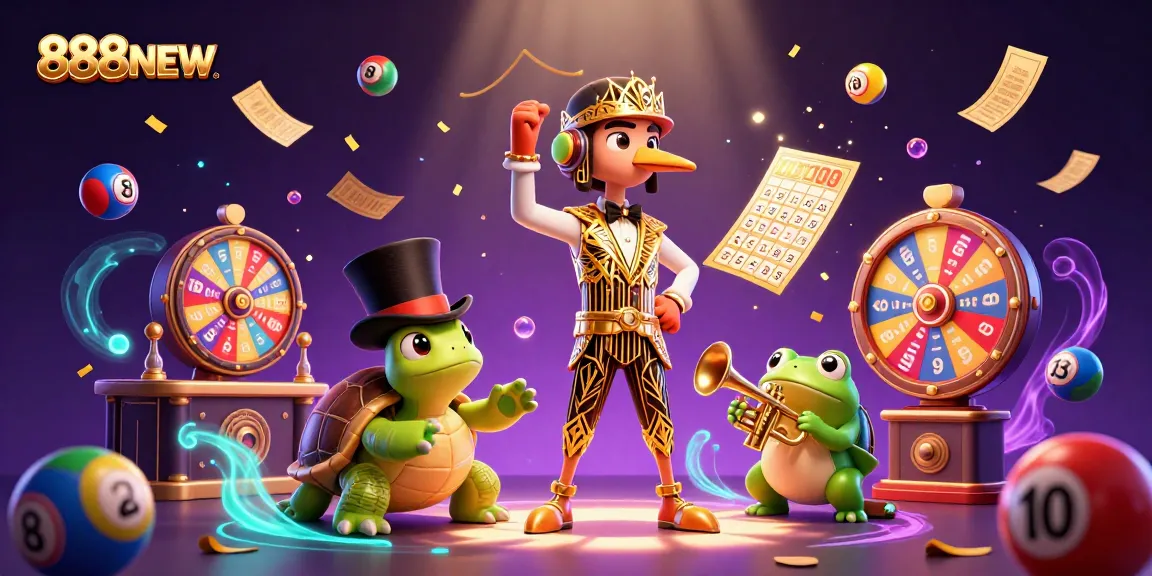 Engage in exciting games at 888NEW, featuring vivid lottery elements and dynamic casino visuals.