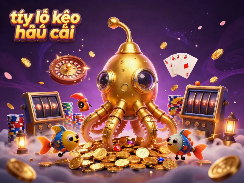 Experience the thrilling action of tỷ lệ kèo nhà cái with a magical submarine and dynamic casino elements in this vibrant illustration.