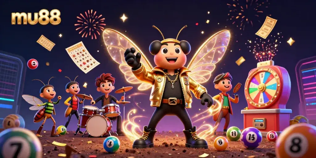Experience vibrant thrills at mu88 with a rock star cicada, drummer beetle, and dynamic gambling elements.