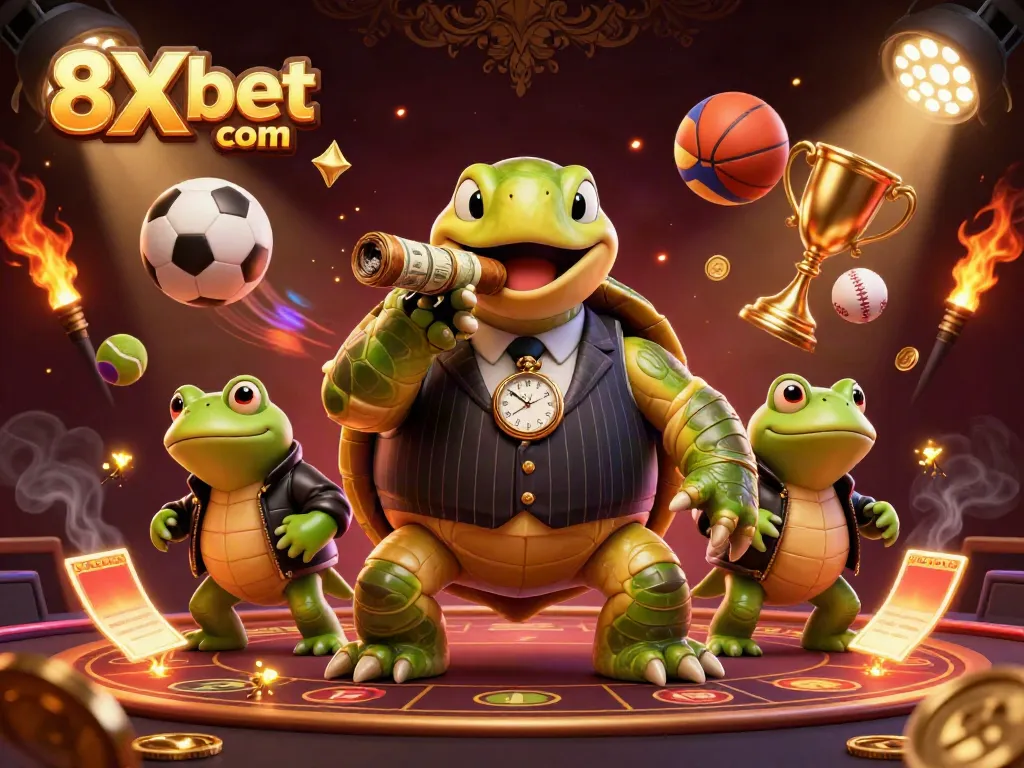 Experience dynamic betting action at 8Xbet com with lively casino characters and sports elements.