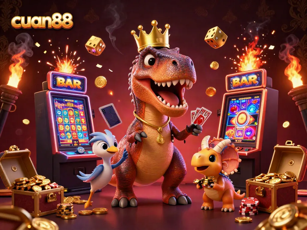 Experience the excitement of cuan88 with cartoon characters and dynamic casino elements exploding in a vibrant scene.