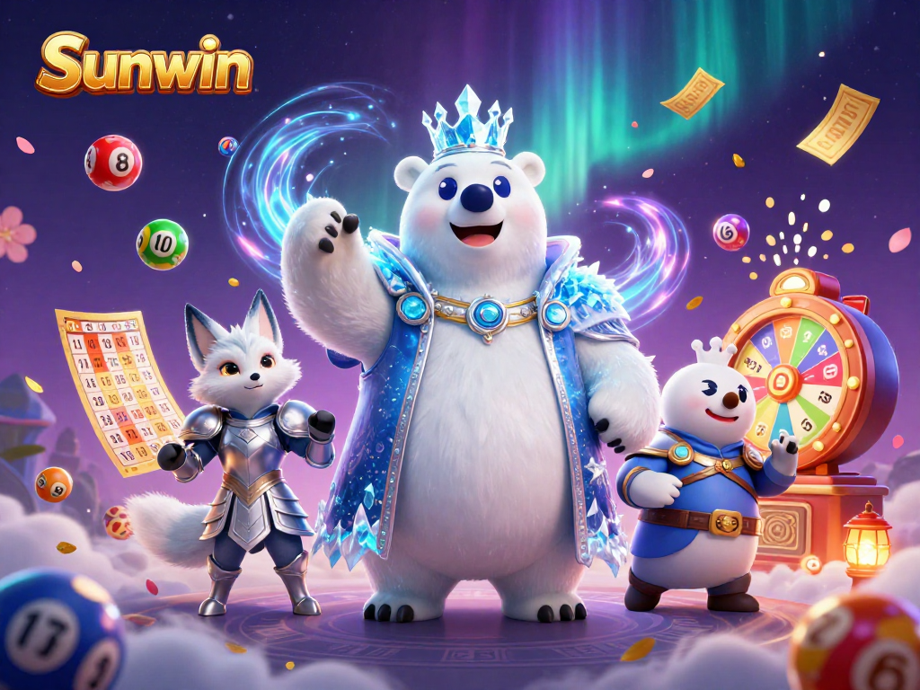 Sunwin brings excitement with vibrant lottery elements featuring a polar bear and fox.