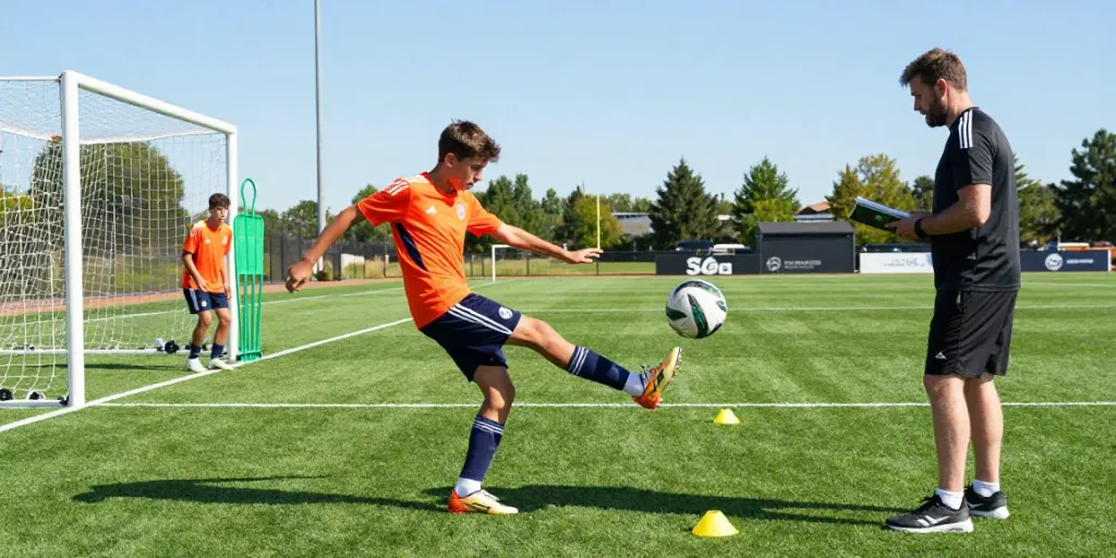 Young striker training on the pitch, showcasing best young strikers' potential in football.