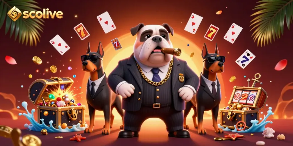 Socolive promotes thrilling slots gameplay with a mafia theme featuring dynamic casino elements.