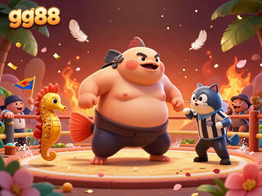 Engage in thrilling cockfighting action at gg88's festival with vibrant 3D characters and dynamic elements.