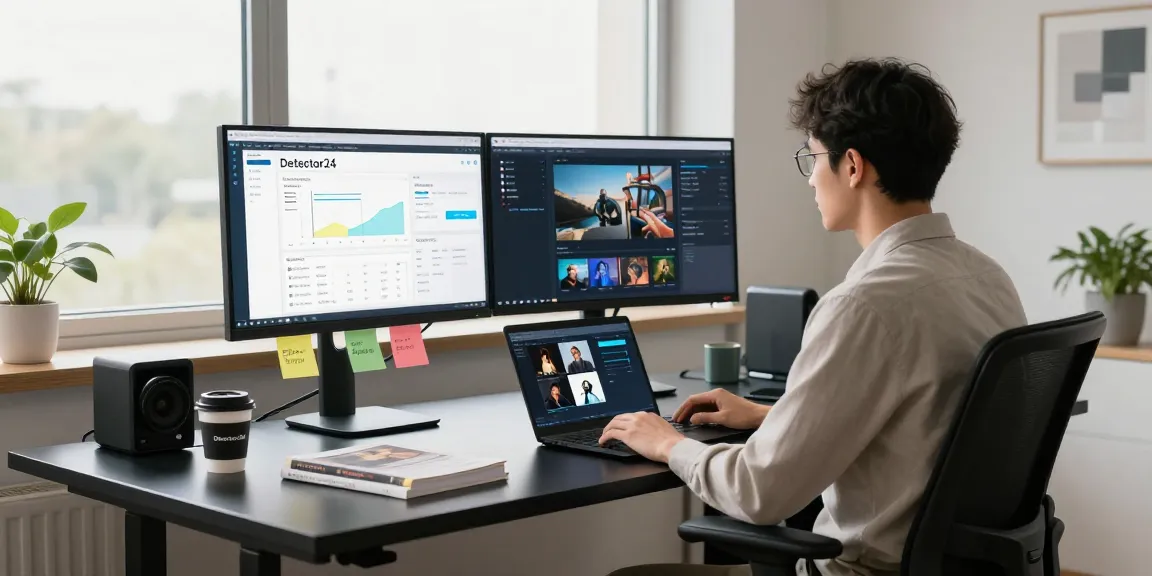 AI image detector workspace showing advanced content moderation analysis with multiple screens
