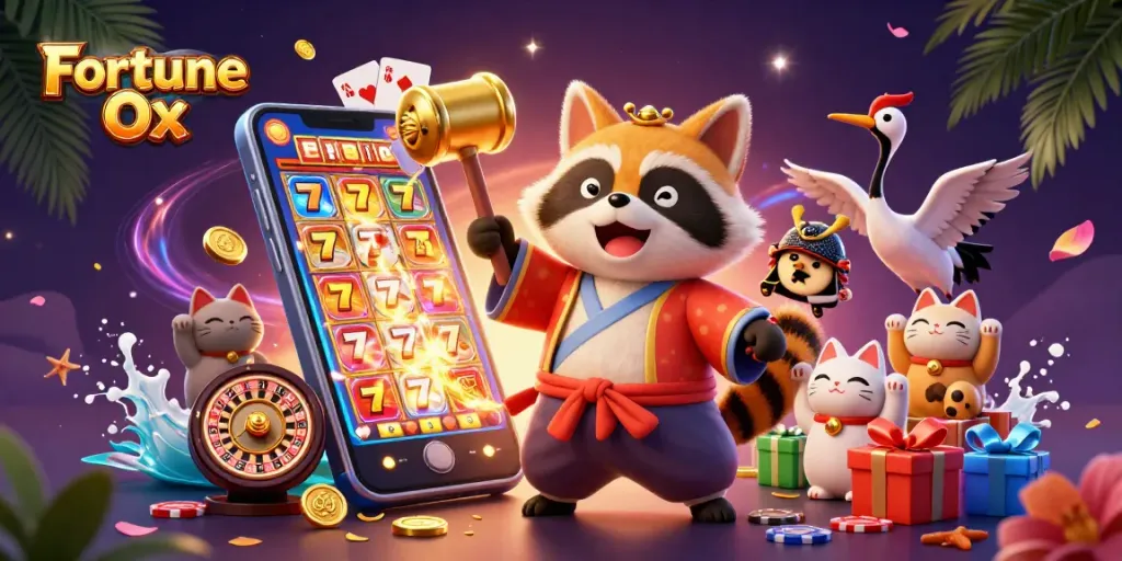 Experience big wins with Fortune Ox slot featuring lively characters and vibrant casino elements.