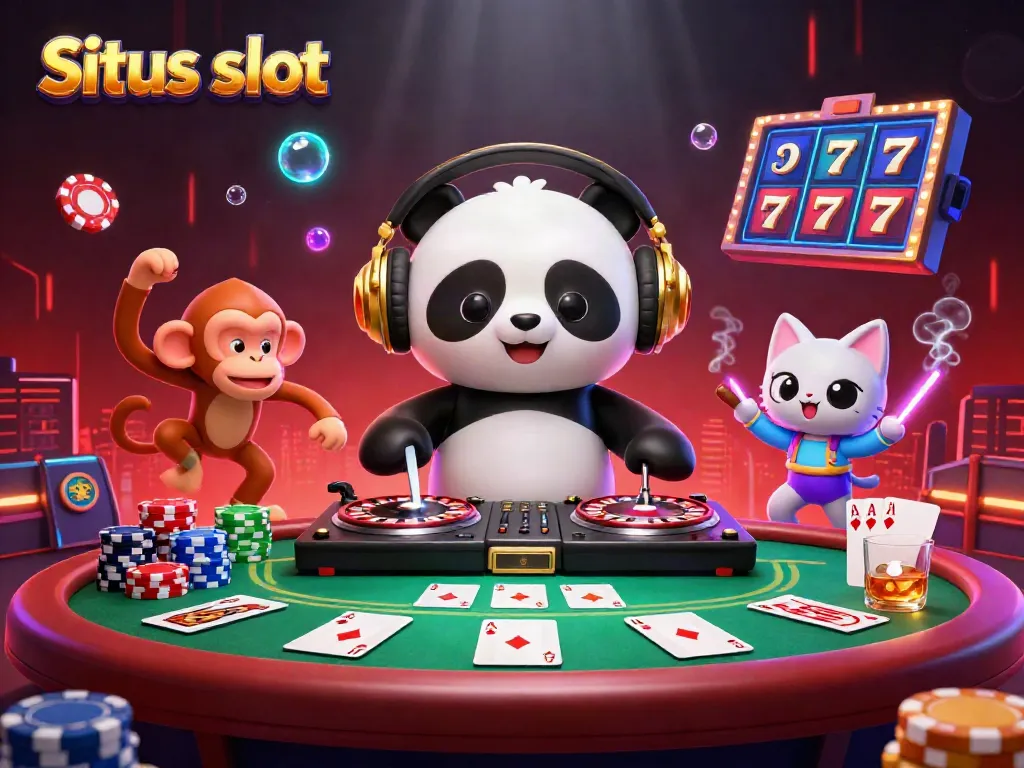 Engage in thrilling Situs slot gameplay with lively characters, colorful game elements, and dynamic casino atmosphere.