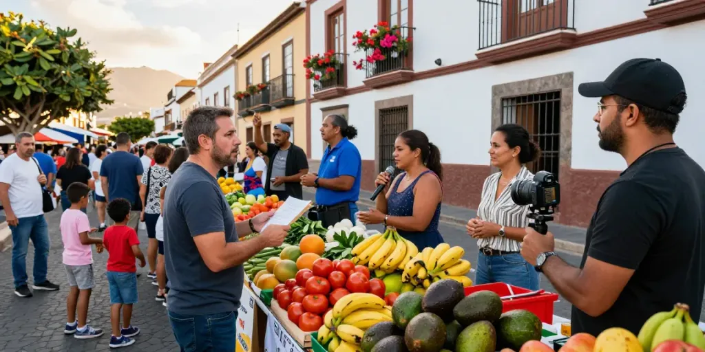 Engaging Canarian news scene showcasing a Tenerife market bustling with activity.