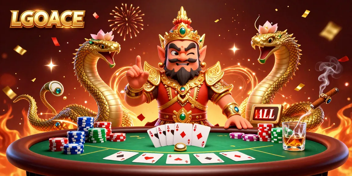 LGOACE leads players with a dynamic poker scene featuring a friendly yaksha guardian and stunning game elements.