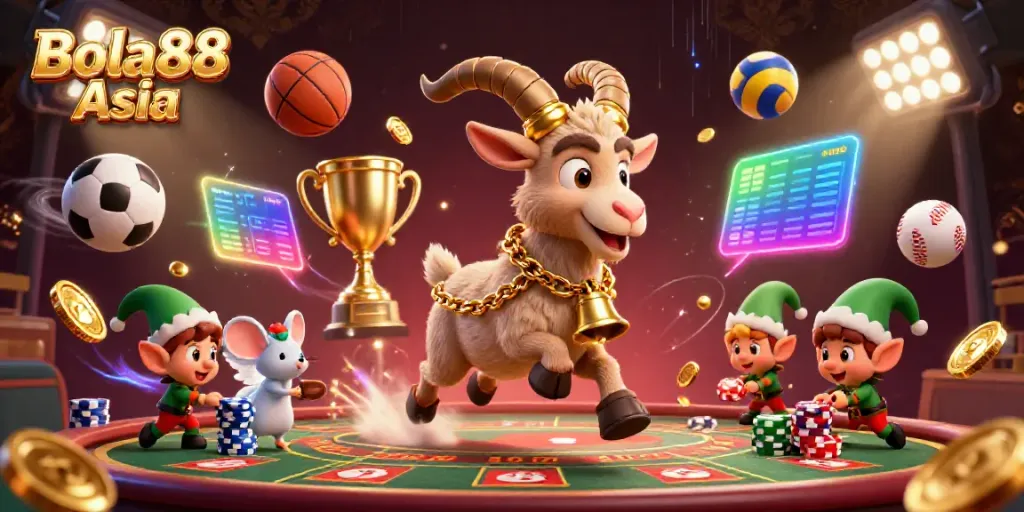 Join the thrilling action at Bola88 Asia's festive sports betting casino with 3D cartoon characters.
