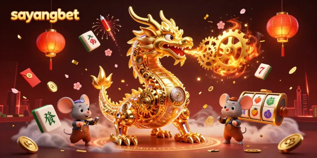 Experience the excitement of sayangbet with a golden dragon and casino themes in vibrant 3D.