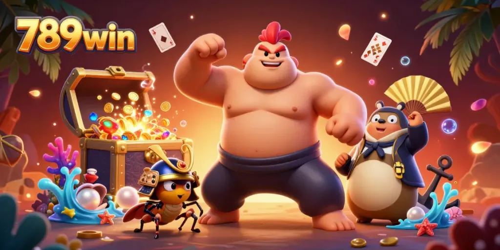 Experience the thrilling action of 789win with a dynamic casino-themed 3D illustration highlighting roaring games.
