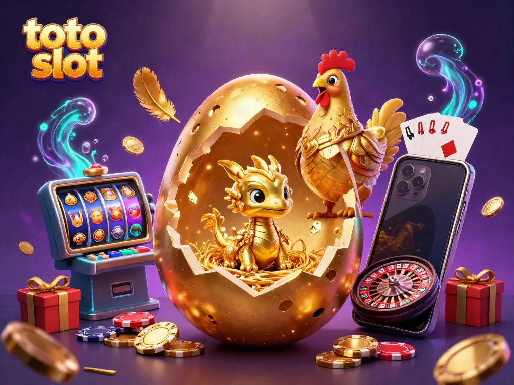 Experience the excitement of toto slot with a golden dragon emerging from a poker chip nest.
