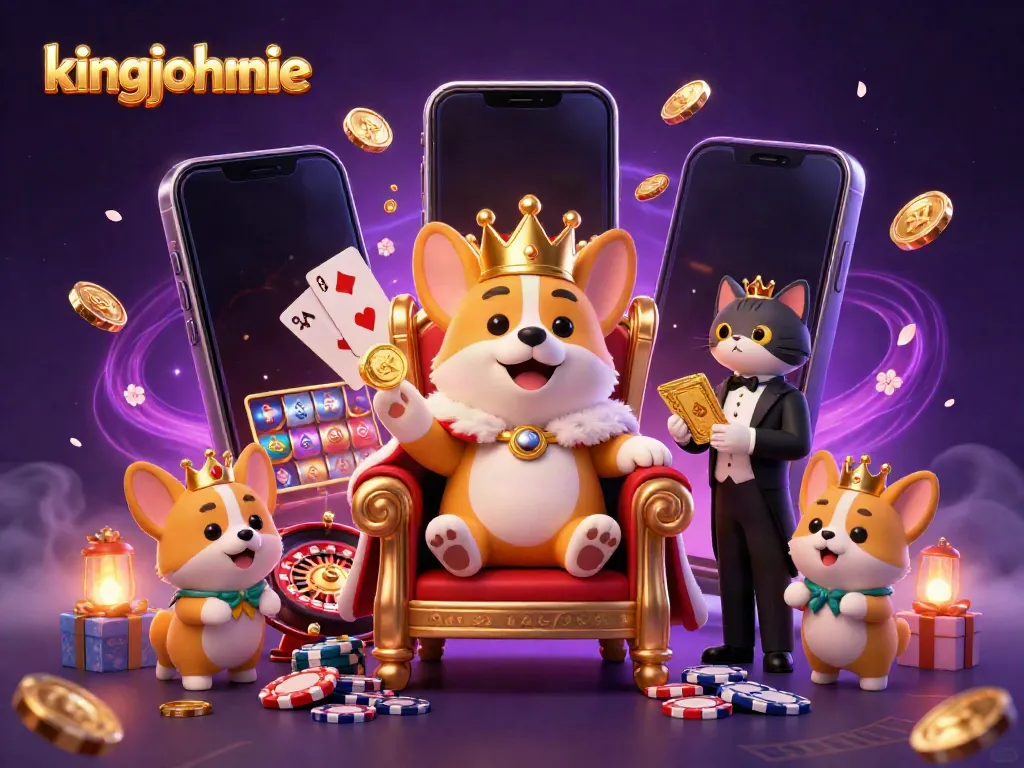 Engage in thrilling games at kingjohnnie Casino, featuring vibrant 3D characters and dynamic casino elements.