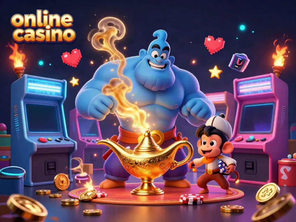 Play exciting games at an online casino featuring vibrant characters and elements.