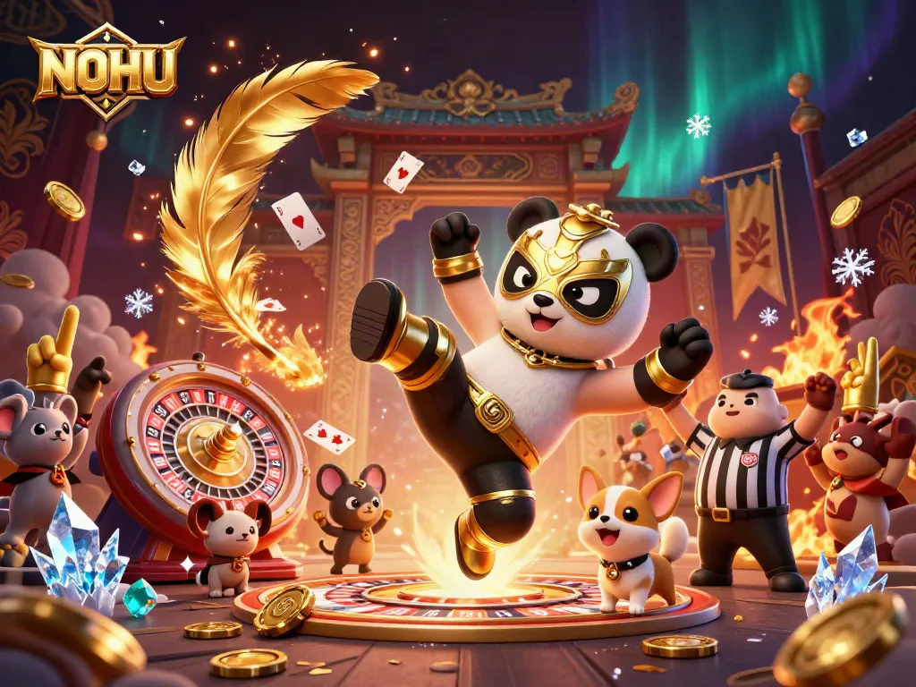 Experience thrilling gameplay at NOHU with high-energy casino action, featuring a vibrant 3D wrestling scene.