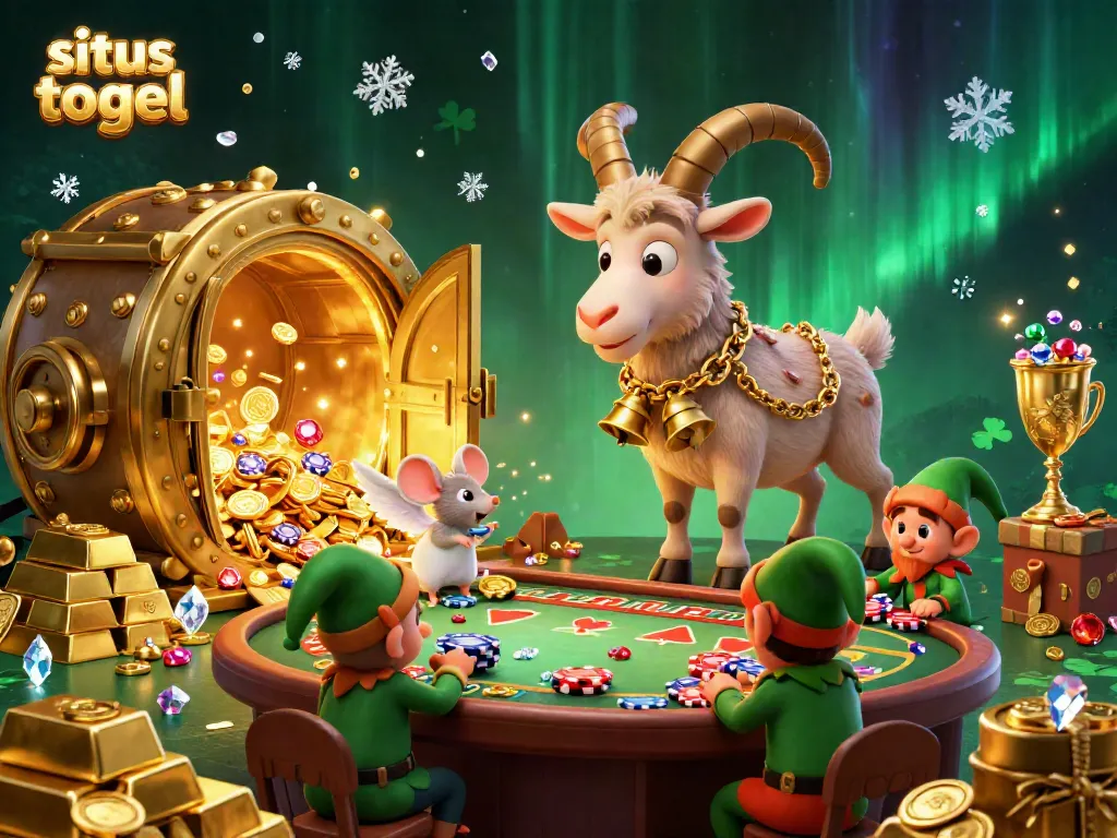 Experience the excitement of situs toto togel in a playful casino scene with festive characters and treasures.
