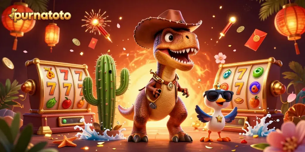 Putar slot purnatoto dengan karakter dinosaurus dan elemen perjudian yang kaya