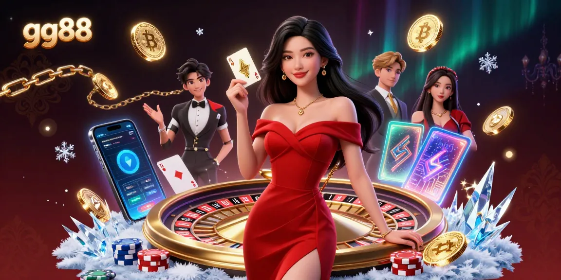 Engage in gaming excitement at gg88, featuring a stylish young woman by a golden roulette wheel.