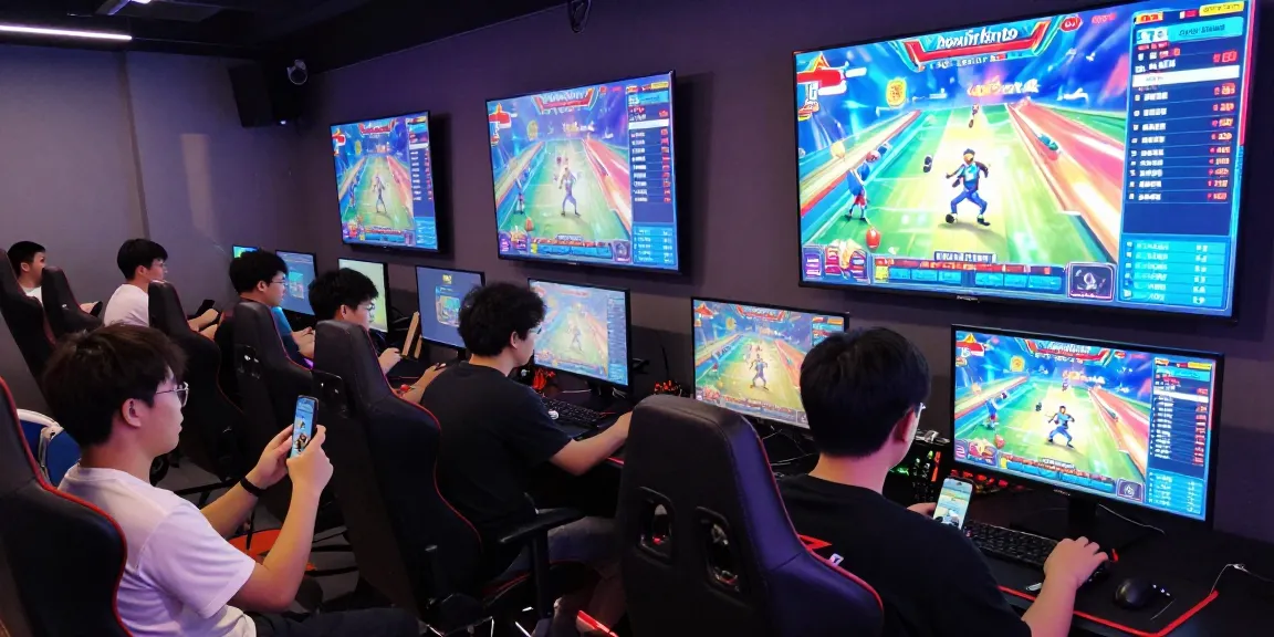 Exciting benihtoto gaming lounge with players engaging in competitive online play