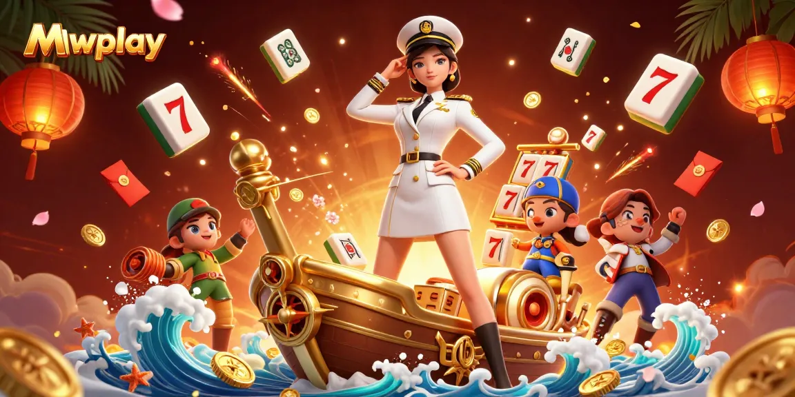 Mwplay showcases an exciting casino scene with a confident Asian woman and rich gaming elements.