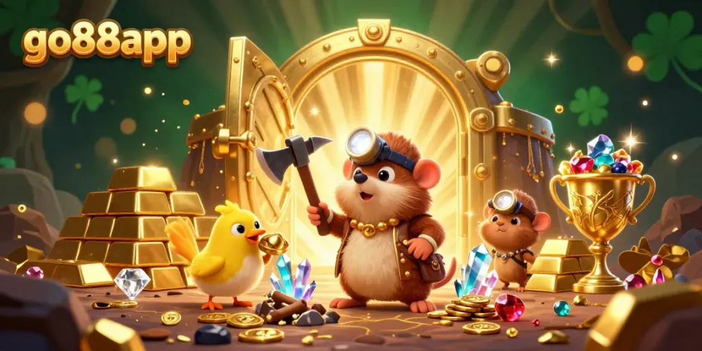Engage with go88app's thrilling adventure as the treasure hunter mole mines for gems and gold in an exciting online casino setting.