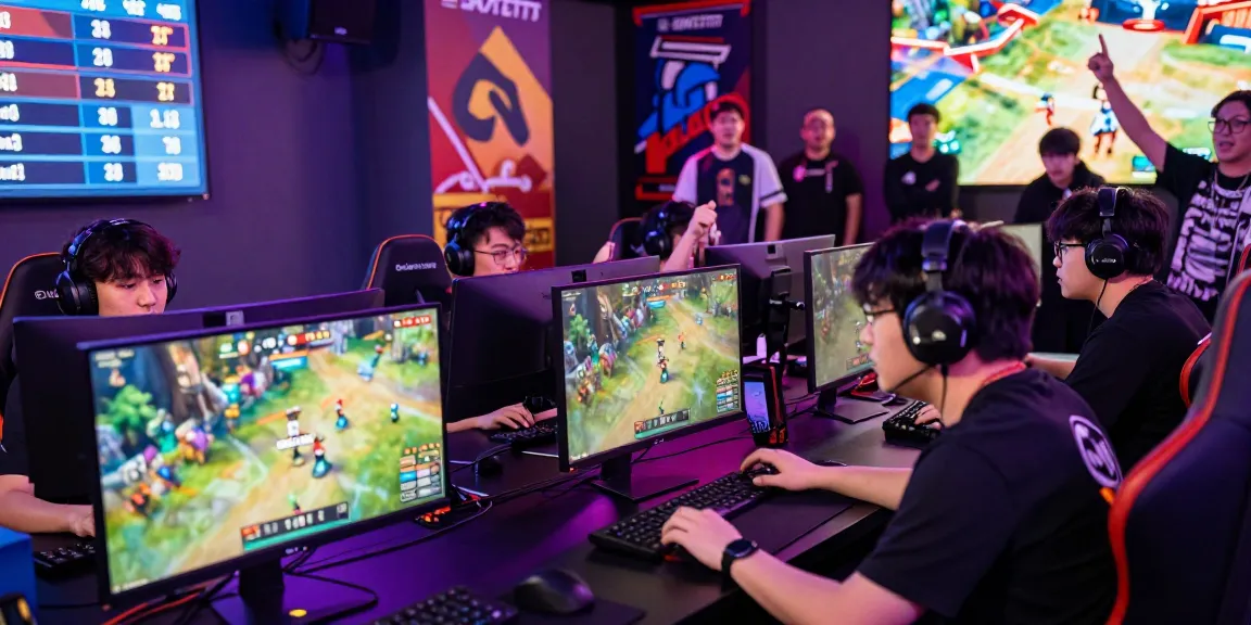 SANTETTOTO esports event with gamers focused on screens in vibrant arena atmosphere
