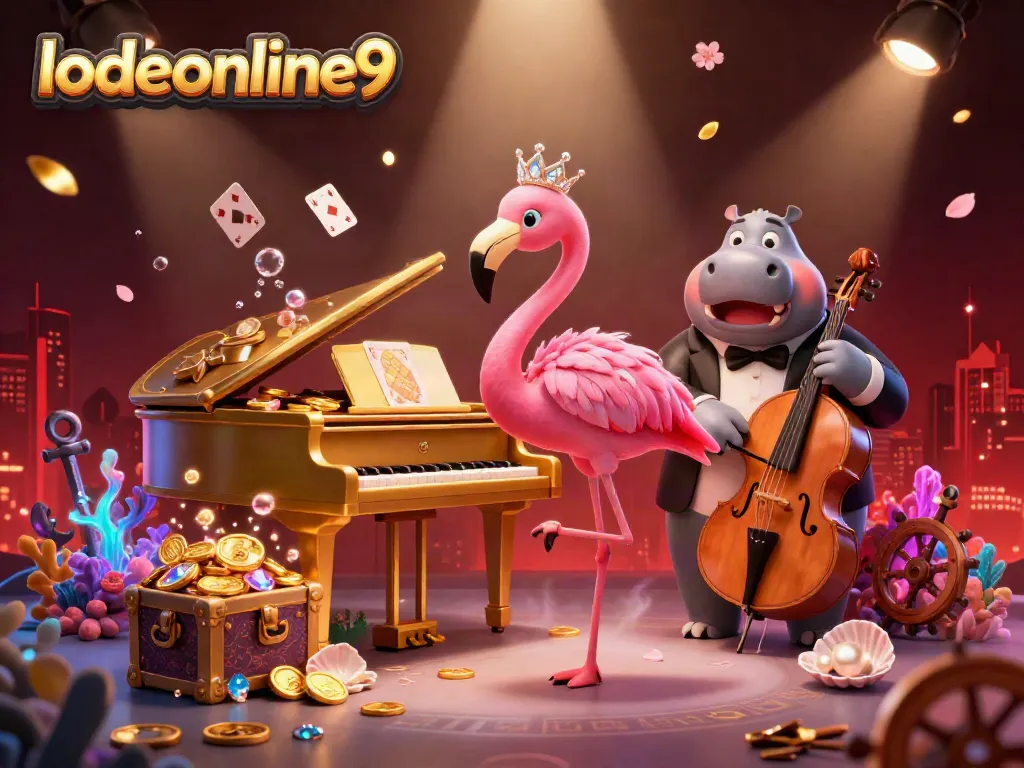 Engage in vibrant gaming action with lodeonline9 featuring a flamboyant flamingo singer and hippo bassist.