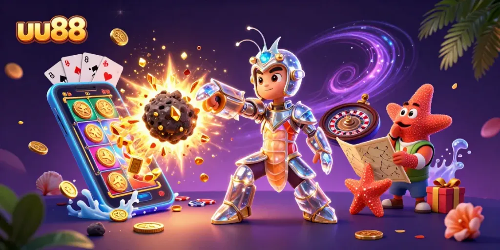 Experience thrilling action at uu88 with a galactic samurai and vibrant casino elements.