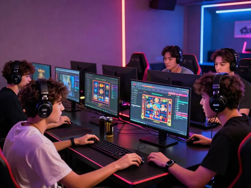 Enthusiastic gamers enjoying the digital-first experience at Bro138 in a vibrant esports lounge.