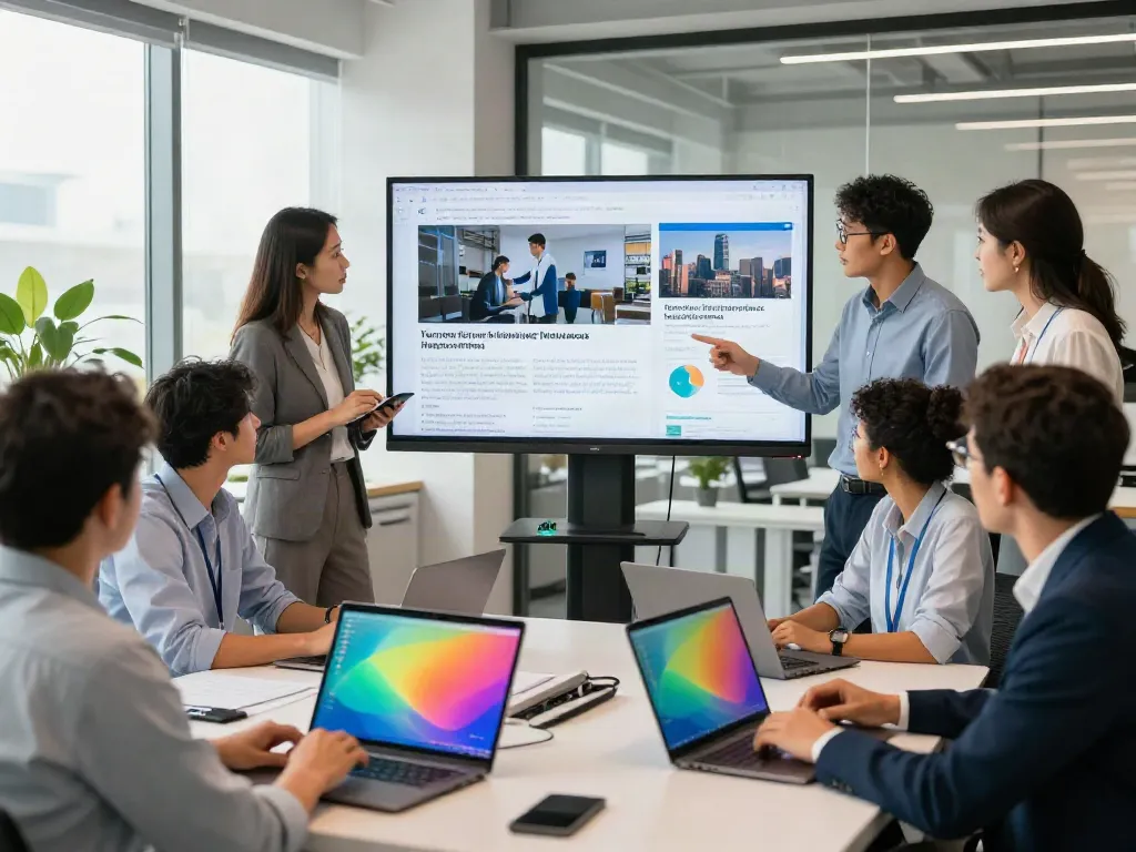 Insurance professionals collaborating and discussing the latest insurance news updates in a modern office.