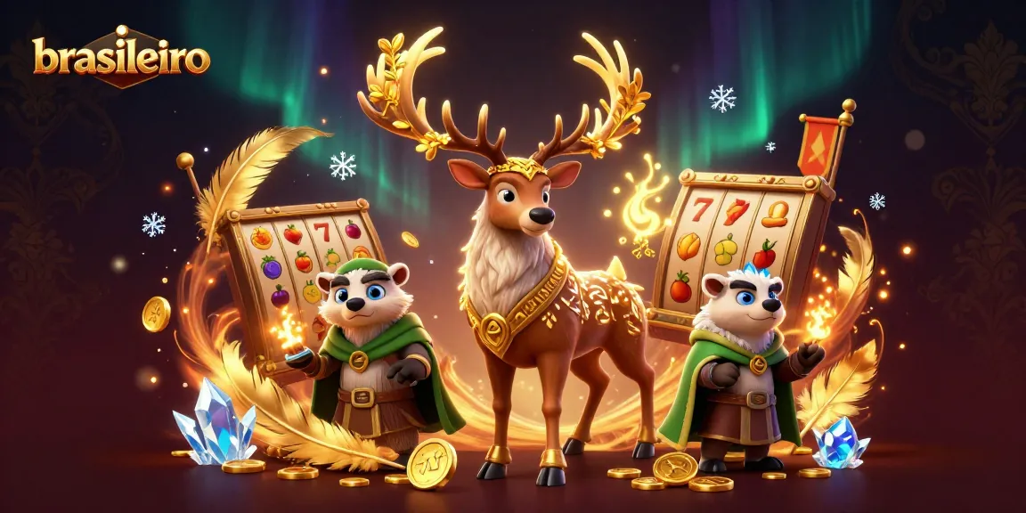 Engage in thrilling slots action with brasileiro's illuminated stag and badger amidst golden coins.