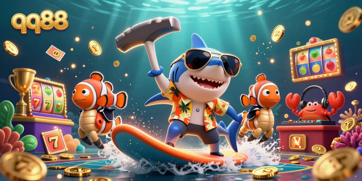 Experience thrilling adventures with qq88 as a shark, clownfish, and crab unite in an exciting casino scene.