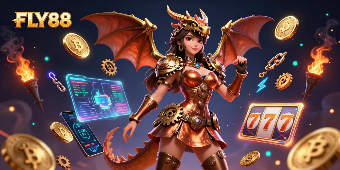 Engage in thrilling wins with FLY88 as vibrant steampunk and casino elements bring the excitement alive.