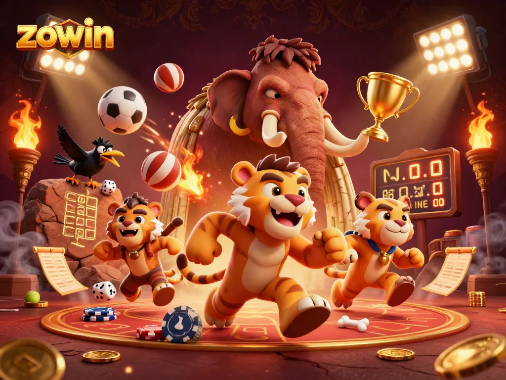 Experience thrilling gaming at Zowin's dynamic prehistoric casino with vibrant characters and engaging elements.