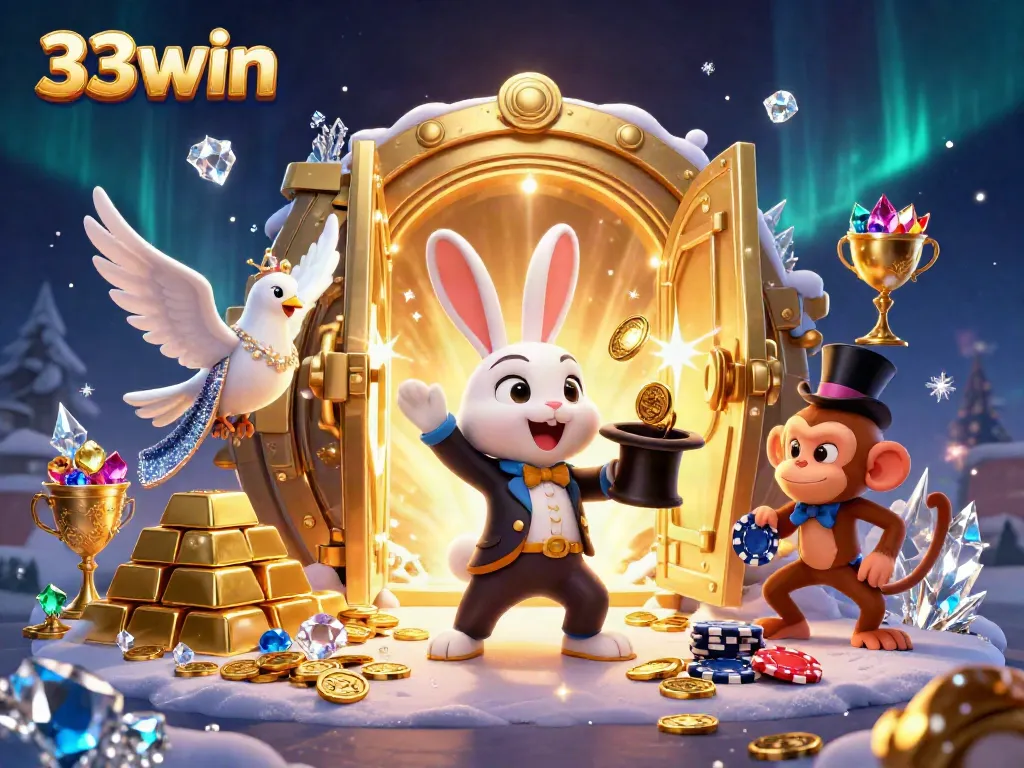 Experience the magic of 33win with engaging characters in an enchanting casino scene.