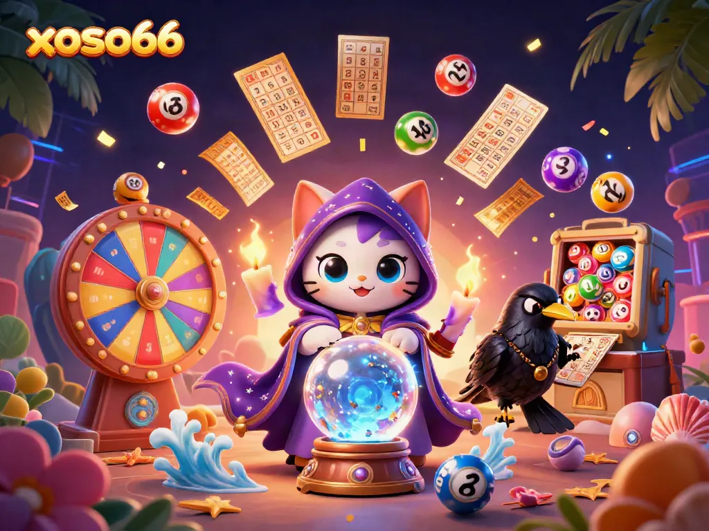 Engage with the vibrant world of xoso66, featuring dynamic lottery actions and mystical characters.