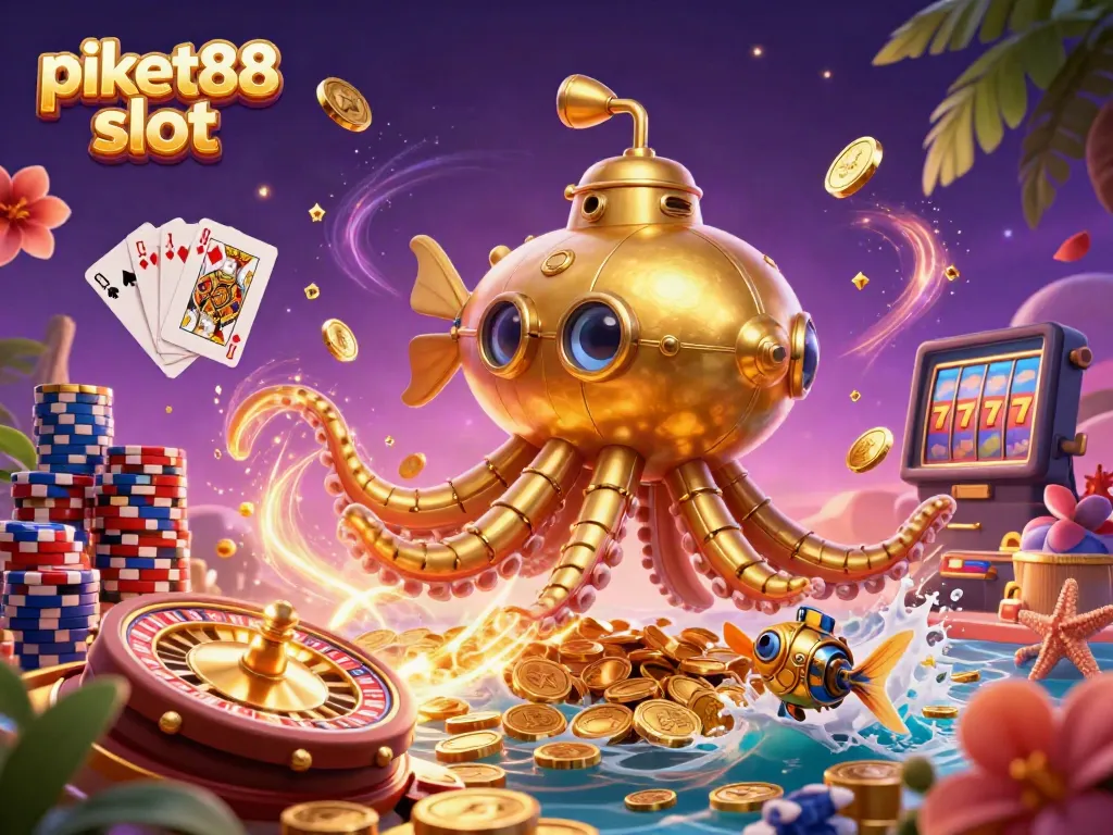 Experience exciting wins and fun with piket88 slot in this vibrant 3D casino scene.