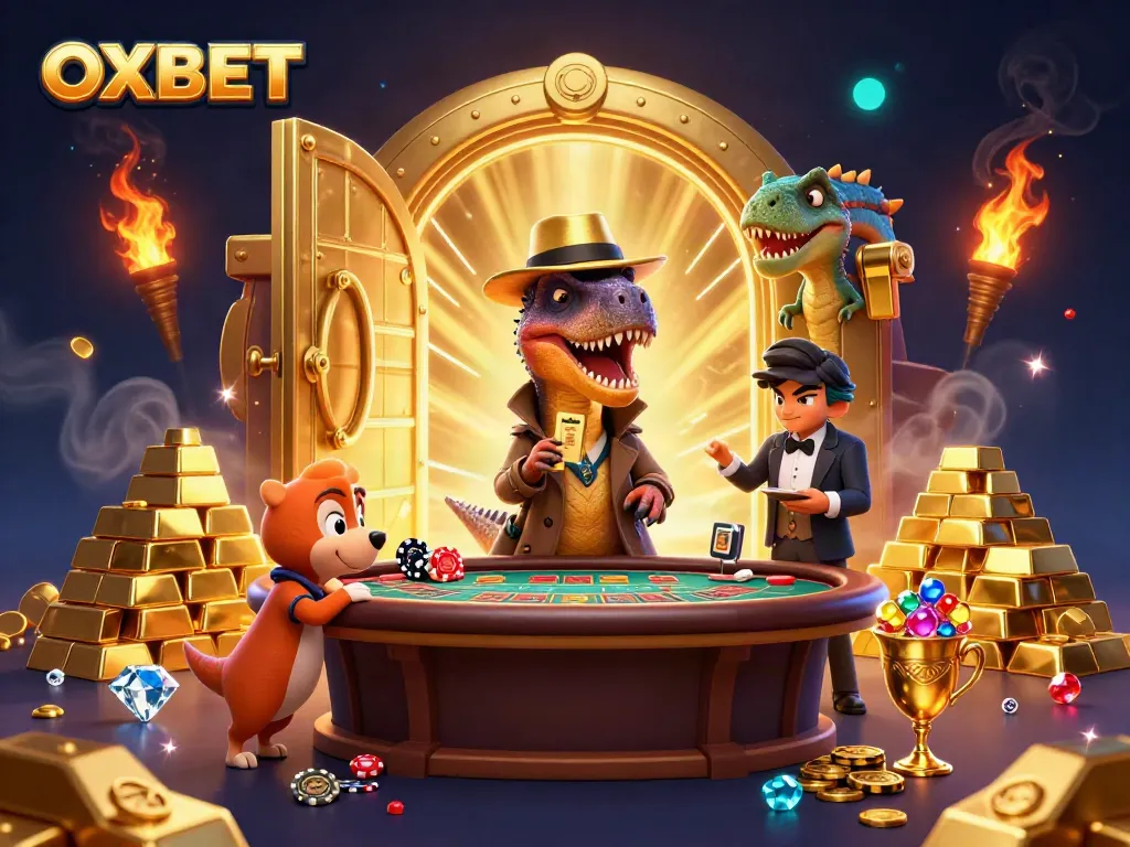 Join the excitement with OXBET where a velociraptor tries to sneak chips at blackjack!