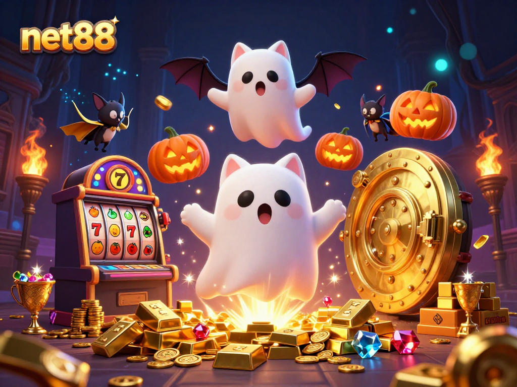 Experience thrilling jackpots with net88 in a vibrant haunted casino scene