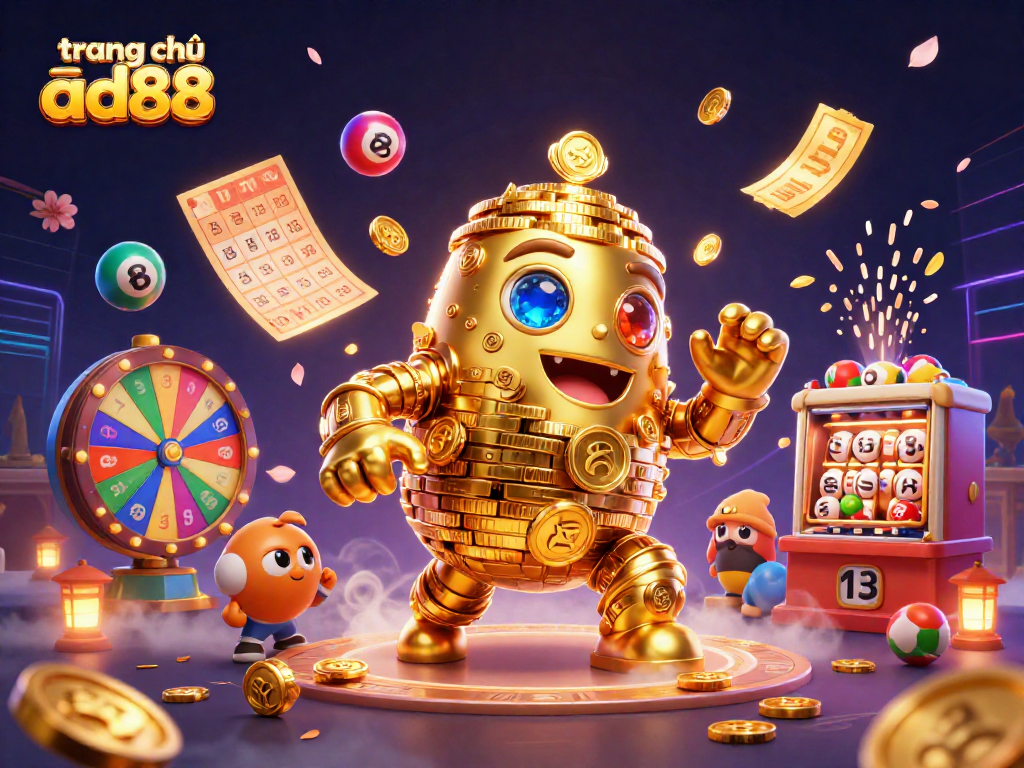 Engage with vibrant gameplay visuals on trang chủ ad88 through colorful lottery elements and golden golem.