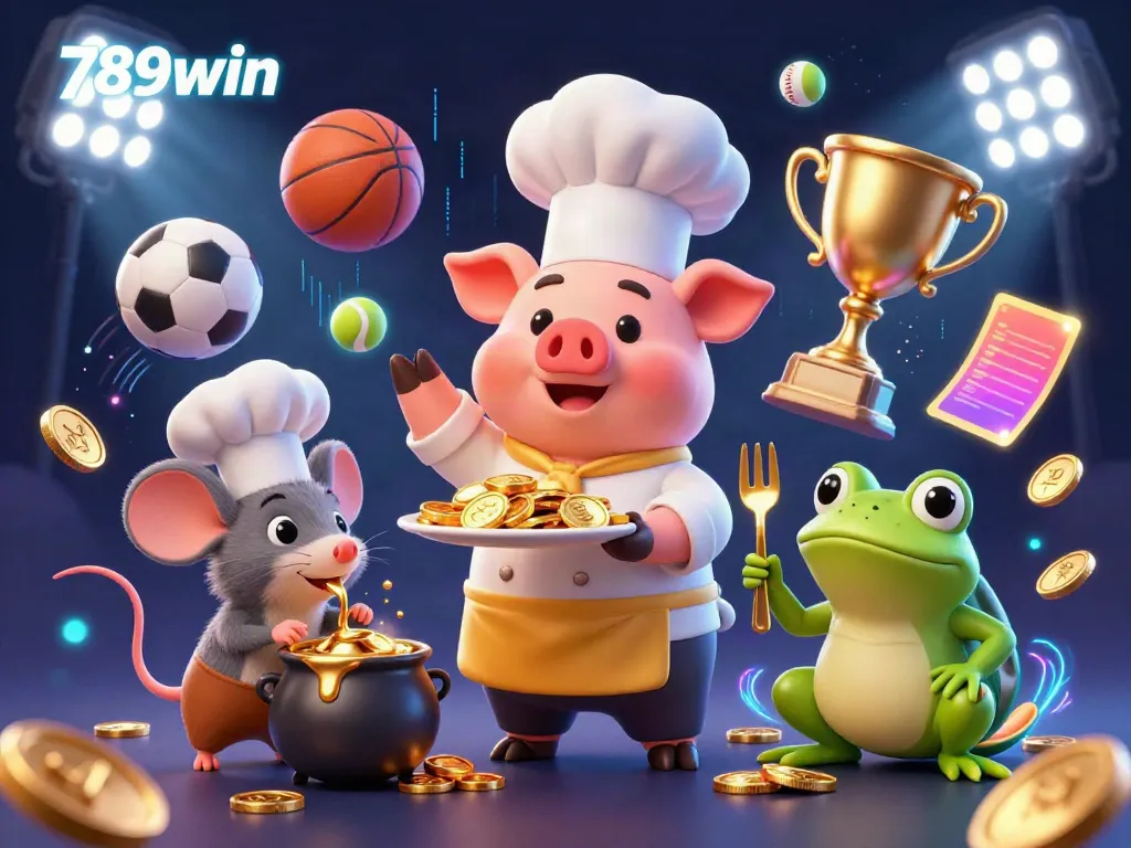 Engage in thrilling games at 789win casino, with gold coins and vibrant characters in a dynamic scene.