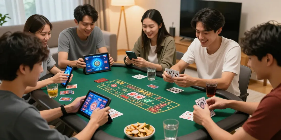 Friends enjoying game bài 68 while playing online card games in a cozy setting.