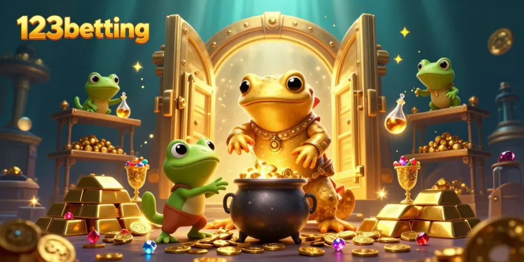 Engage in thrilling games at 123betting with rich casino experiences featuring vibrant gold treasures and magical characters.