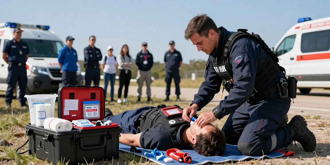 First responder using an IFAK Trauma Kit in emergency medical scene
