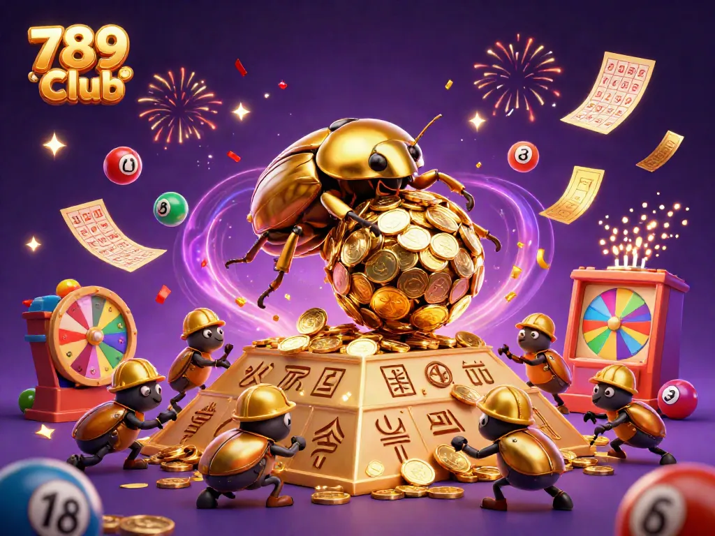 Engage with the thrilling adventure of 789 Club featuring vibrant casino elements and gold coins raining down.