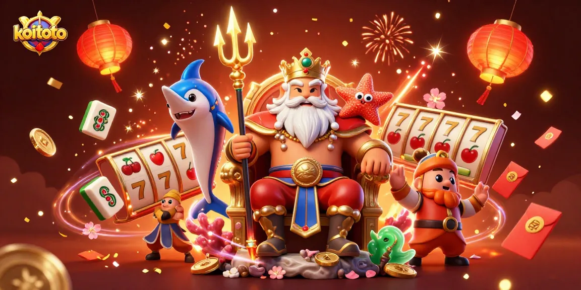 Koitoto offers lively slot games with exciting jackpots, showcased in a vibrant 3D casino illustration.